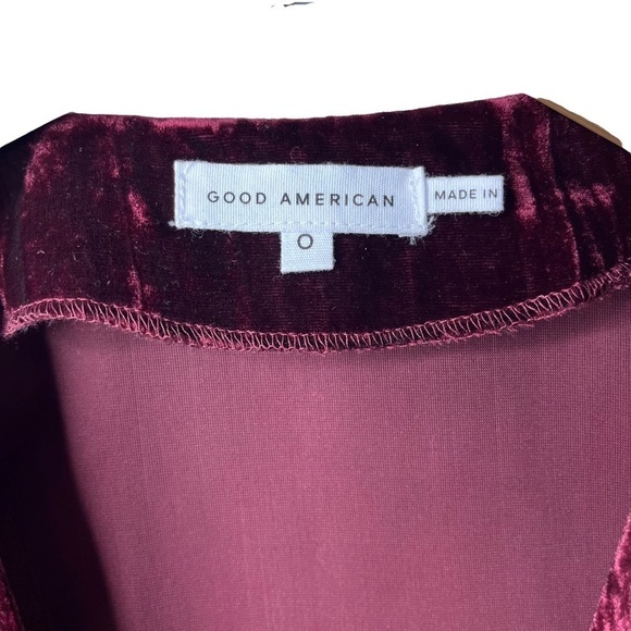 Good American Velvet Bodysuit Burgundy Size 0 Wrap V Neck Long Sleeve - Picture 8 of 9